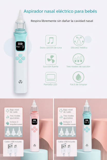 Aspirador nasal eléctrico para bebés con punta de silicona suave